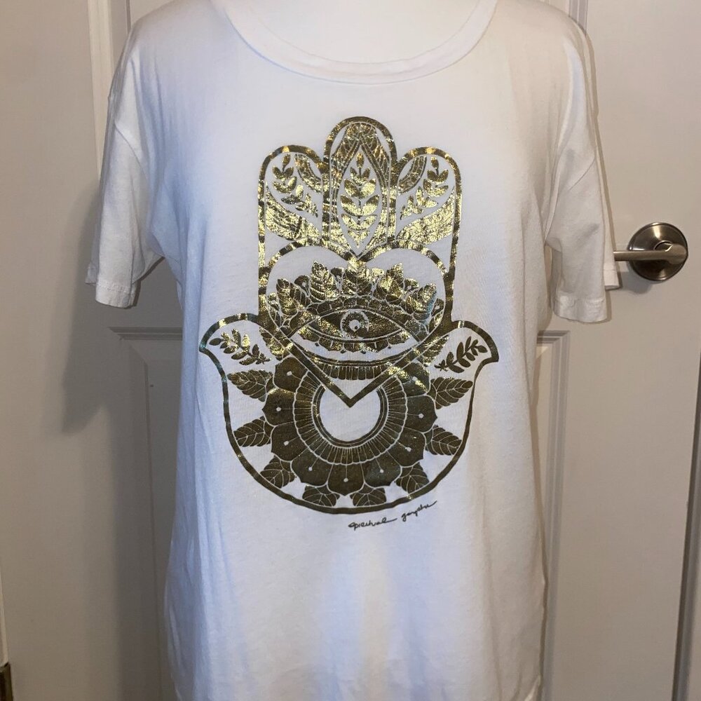 Spiritual Gangster Tee Hamsa Hand Gold - Picture 2 of 5